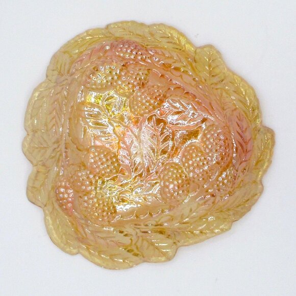 Vtg Carnival Glass Amber Blackberry Leaf Iridescent Decorative Bowl U - Picture 3 of 4